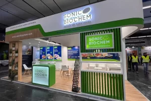 Sonic Biochem exhibition stand at Fi Europe, Messe Frankfurt — 36 m², designed and built by Echo Expo