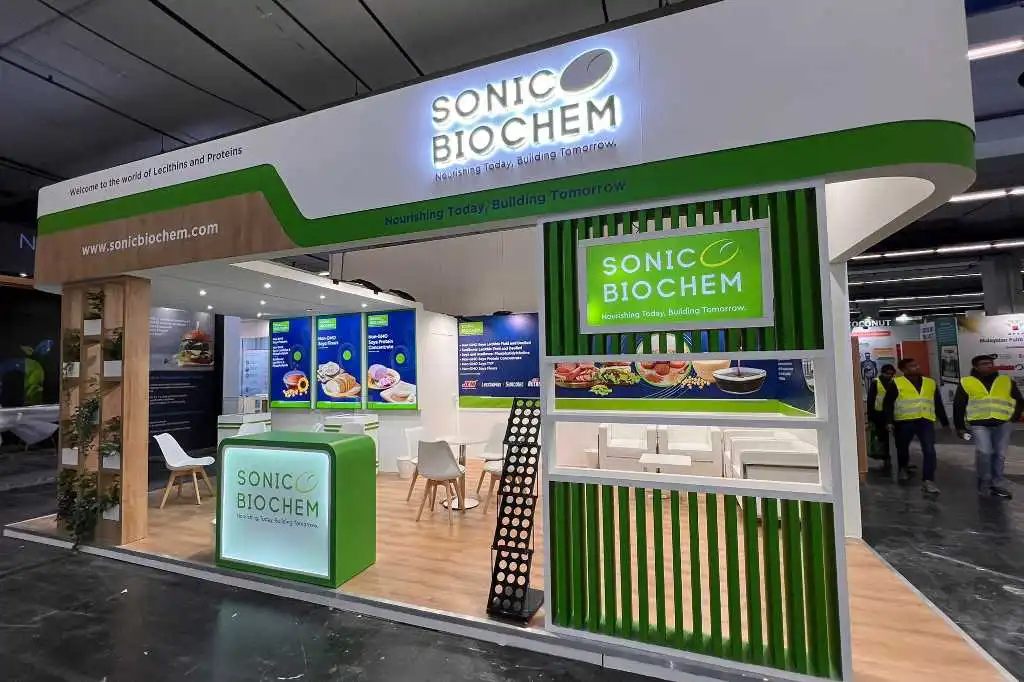 Sonic Biochem exhibition stand at Fi Europe, Messe Frankfurt — 36 m², designed and built by Echo Expo