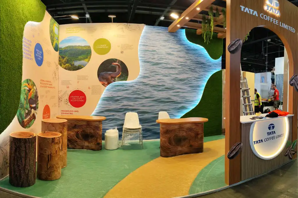 Tata Coffee exhibition stand at World of Coffee 2025, Geneva, built by Echo Expo