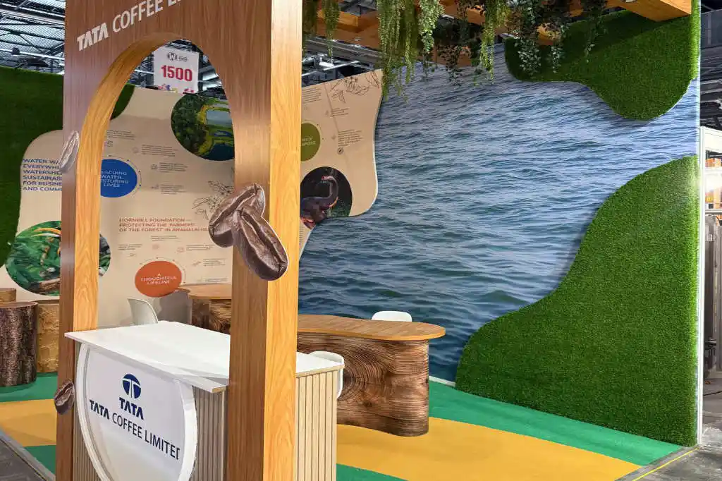 Tata Coffee stand detail at World of Coffee 2025, Geneva