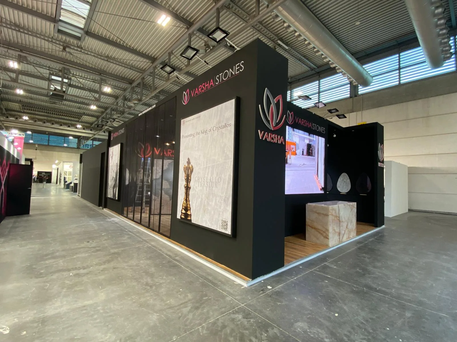 Varsha Stones exhibition stand at Marmomac, Veronafiere, Verona — designed and built by Echo Expo