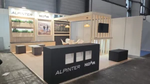 Alpinter 30 sqm exhibition stand at AIDEX, Palexpo Geneva — designed and built by Echo Expo