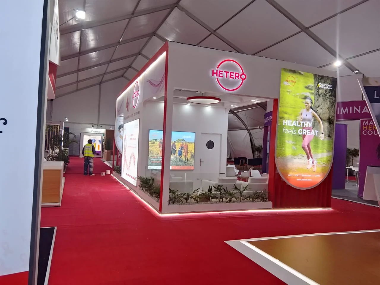 Hetero Labs 45 sqm exhibition stand at the IAS Conference, Kigali — designed and built by Echo Expo