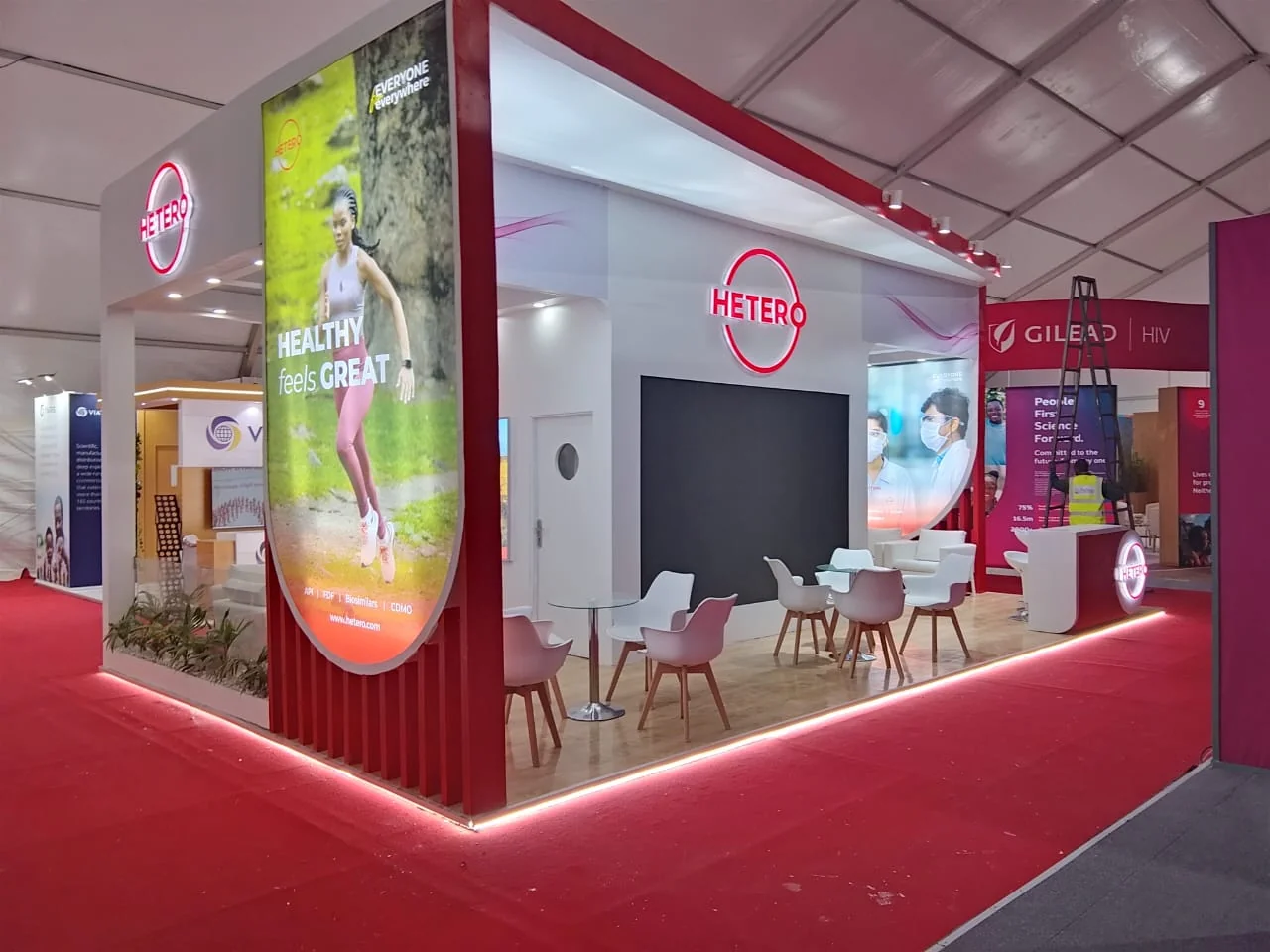 Hetero Labs 45 sqm exhibition stand at the IAS Conference, Kigali — designed and built by Echo Expo (view 2)