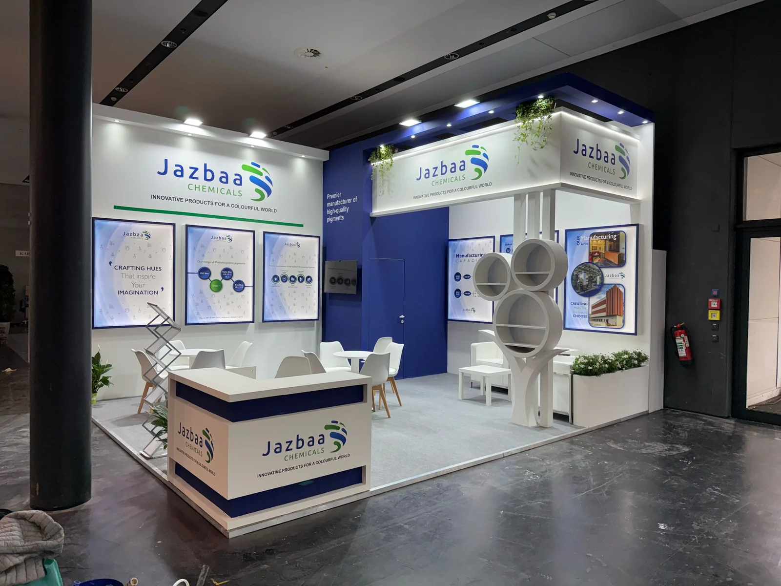Jazbaa Chemicals 30 sqm exhibition stand at the European Coatings Show, Nuremberg — designed and built by Echo Expo