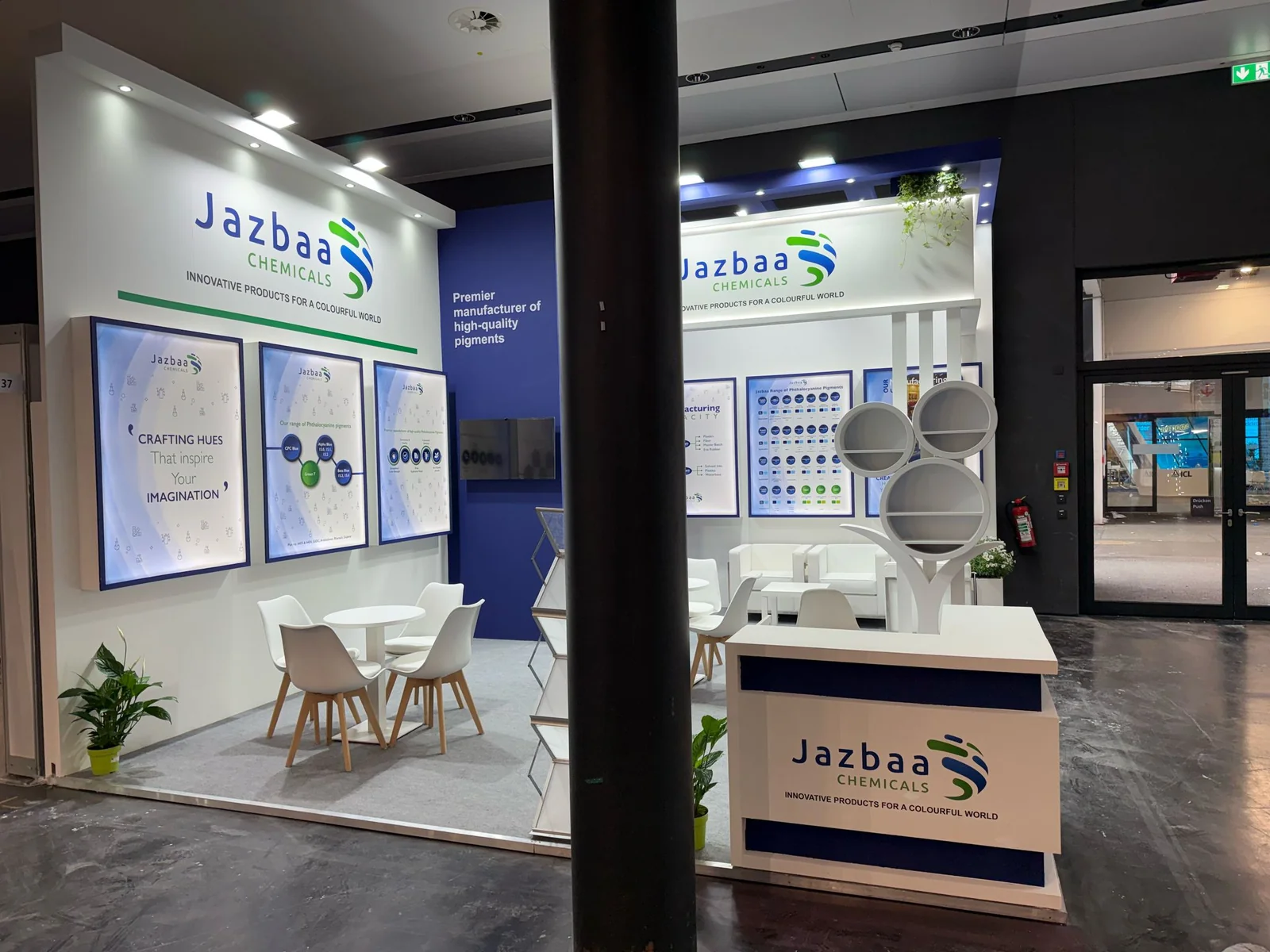 Jazbaa Chemicals 30 sqm exhibition stand at the European Coatings Show, Nuremberg — designed and built by Echo Expo (view 2)