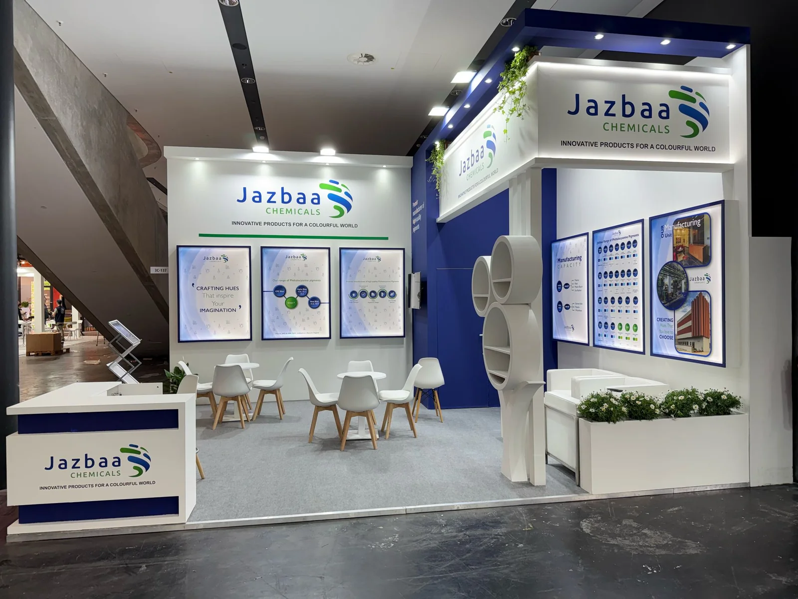Jazbaa Chemicals 30 sqm exhibition stand at the European Coatings Show, Nuremberg — designed and built by Echo Expo (view 3)