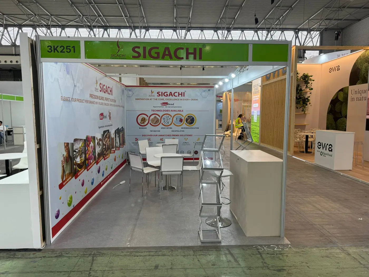 Sigachi modular exhibition stand 3K251 at Vitafoods Europe, Fira Barcelona — designed and built by Echo Expo