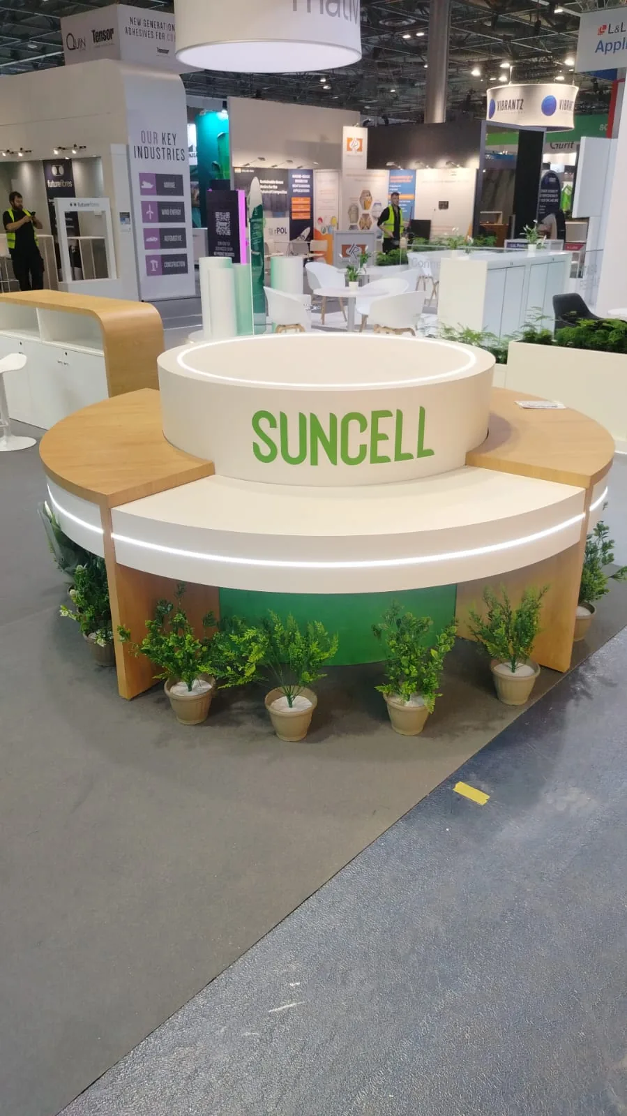 Circular meeting pod on the Suncell stand at JEC World 2026, Paris